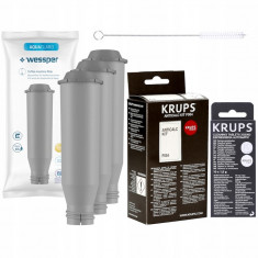 Kit intretinere espressor, Krups, 3 x Filtru apa, 10 x Tablete, Decalcifiant, Perie