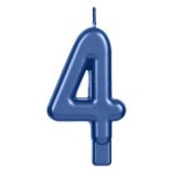 Lumanare numar 4 pentru tort, bleu metalizat, CMCLASS