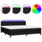 Pat cu arcuri, saltea si LED, negru, 200x200 cm, textil