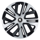 Set 4 Capace Roti R15 inch, pentru Skoda Alb Negru, model Raven Mix