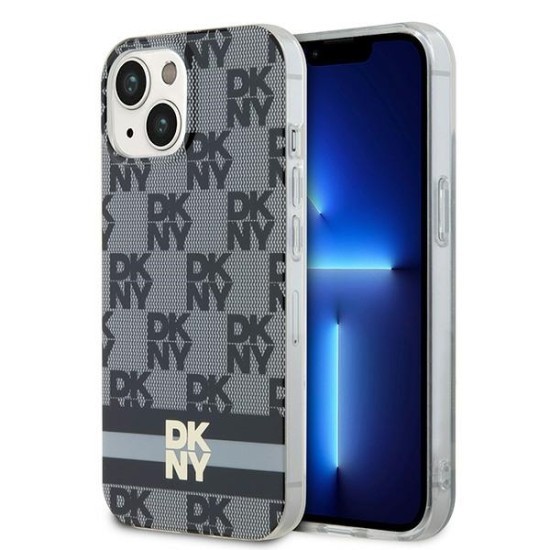 Husa iPhone 15 Plus - DKNY IML Checkered Mono Pattern &amp; Printed Stripes MagSafe (DKHMP15MHCPTSK) - Black