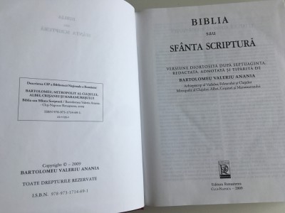BIBLIA ANANIA CLUJ 2009 REPRODUCE EDITIA JUBILIARA 2001 foto