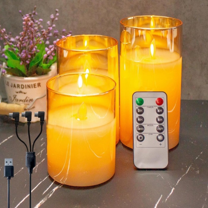 Set 3 Luminari Electrice cu Telecomanda &amp; Timer, Flacara Realista , Gri Modern, Siguranta Maxima Fara Foc &amp; Economie 90% Energie, Decor Ambient Relaxa