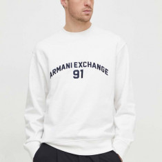 Armani Exchange hanorac de bumbac barbati, culoarea alb, cu imprimeu