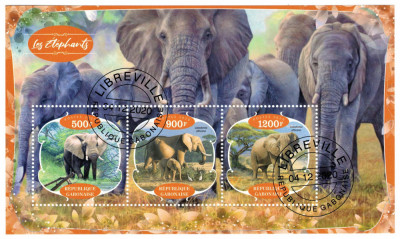 GABON 2020 - Fauna, Elefanti / set complet colita + bloc foto