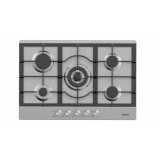 Plita incorporabila Heinner HBH-M705IWFIX, Gaz, 5 arzatoare, Gratar fonta, Wok, Aprindere electrica, Dispozitiv de siguranta,75 cm, Inox