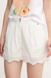 Pepe Jeans pantaloni scurți din bumbac DOUCE femei, culoarea alb, uni, high waist, PL801158
