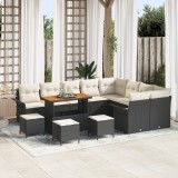 Set Sofa Grădină vidaXL 13 Piese Pernuțe Negru Polirat&aacute;n Acacia, Set Dining Grădină vidaXL 4 Piese Pernuțe Negru Polirat&aacute;n Acacia, Sofa 2 Persoane Gră