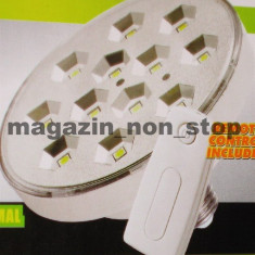 Bulb Lanterna Lampa Bec Cu Acumulator 12 Leduri SMD 5050 Fasung E27 CU Telecomanda
