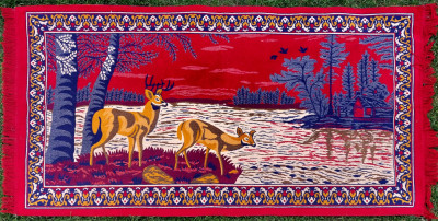 Cerb si ciuta la adapat - carpeta persana originala vintage 190 x 95 cm foto