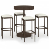 Set mobilier bar de gradina cu perne, 5 piese, maro, poliratan