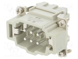 Conector HDC TE Connectivity HE 6 pini 16A 500V tată inserturi contact argintat