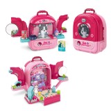 Set ghiozdan jucarie 3 in 1 Rovo 997-1, Spital Catel, Veterinar, 59 piese - Roz