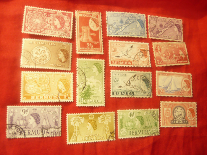 Serie mica Bermuda 1953 colonie britanica R.Elisabeta II , 14 val. stampilate