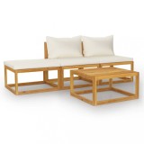 Set mobilier gradina cu perne, 4 piese, crem, lemn masiv acacia