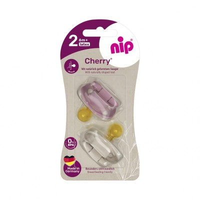 Set 2 suzete Nip Cherry Girl cu tetina rotunda din latex natural, 6+ luni, nip 38884 Children SafetyCare foto