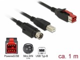 Cablu PoweredUSB 24V la USB-B + Hosiden Mini-DIN 3 pini 1m pentru POS/terminale, Delock 85487