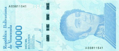VENEZUELA █ bancnota █ 10000 Bolivares █ 2019 █ P-109 █ UNC foto