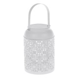 Felinar decorativ cu maner,model flori perforate,metal,12x19 cm