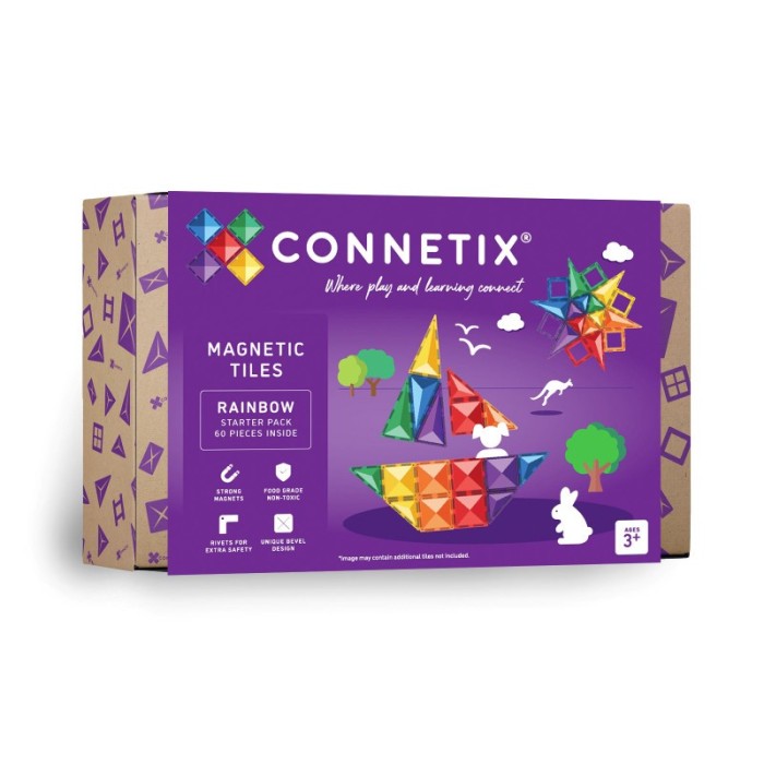 Starter Pack Connetix Rainbow, 60 Piese , Set Magnetic pentru Incepatori, Jucarii Educative STEM