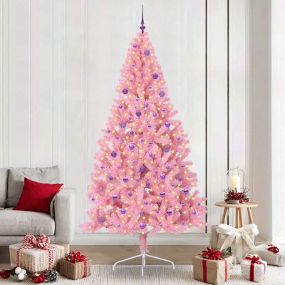 vidaXL Pom de Crăciun artificial pre-iluminat Roz 240 cm PVC 3397108 foto