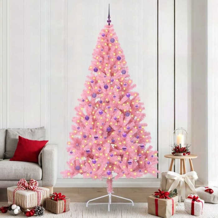 vidaXL Pom de Crăciun artificial pre-iluminat Roz 240 cm PVC 3397108