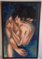 Pictura, tablou mare ulei -BLUE LOVE-, pictor roman consacrat, Valentine&#039;s day