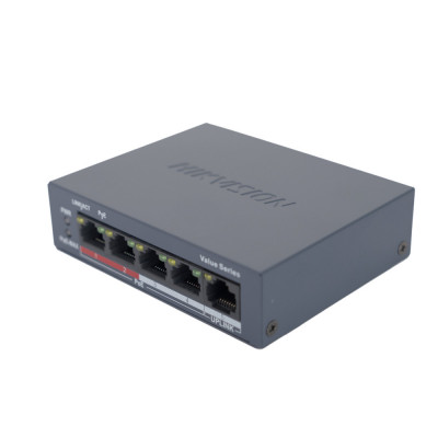 Aproape nou: Switch POE Hikvision DS-3E0105P, carcasa metalica, cu 4 porturi POE, 1 foto