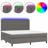 Cumpara ieftin Pat cu arcuri, saltea si LED, gri, 200x200 cm, piele ecologica