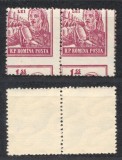 ROMANIA 1955 Uzuale oameni ai muncii timbru 1.35 Lei eroare pereche MNH cu depasare spectaculoasă de dantelură