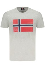Norway Tricou barbati, cu logo, din bumbac, Regular fit, Gri deschis, L