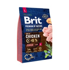 Hrana uscata caini, Brit Premium by Nature, punga 3 kg, talie mare, junior L, carne de pui