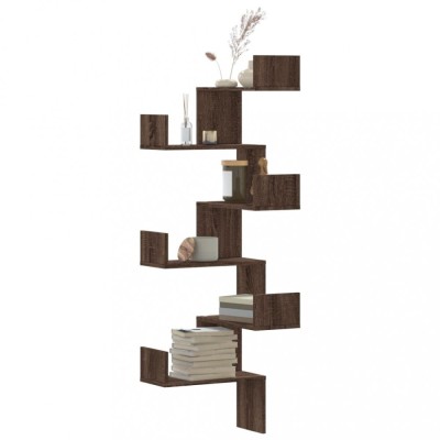 Gossi raft coltar perete stejar maro 45x45x147 cm lemn prelucrat foto