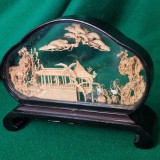 DIORAMA - OBIECT DECORATIV SCULPTAT MANUAL IN LEMN DE BALSA - CHINA anii &#039;70