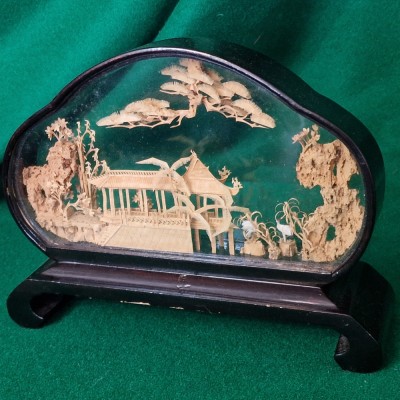 DIORAMA - OBIECT DECORATIV SCULPTAT MANUAL IN LEMN DE BALSA - CHINA anii &amp;#039;70 foto