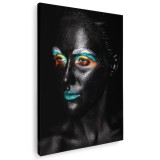 Tablou canvas model cu machiaj creativ in nuante negru, albastru, portocaliu 1049 Tablou canvas pe panza CU RAMA 60x90 cm
