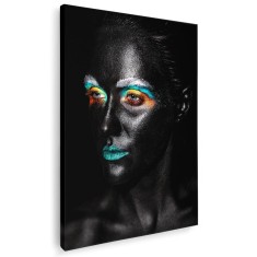 Tablou canvas model cu machiaj creativ in nuante negru, albastru, portocaliu 1049 Tablou canvas pe panza CU RAMA 20x30 cm