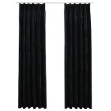 Cumpara ieftin Draperii opace cu carlige, 2 buc., negru, 140x245 cm, catifea
