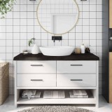 vidaXL Blat de baie, gri &icirc;nchis, 140x60x(2-6) cm, lemn masiv tratat