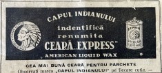1931 Reclamă rom&acirc;nească la WAX , ceară lichidă American, logo CAPUL INDIANULUI in Romania interbelica comert international produse curatenie istorie
