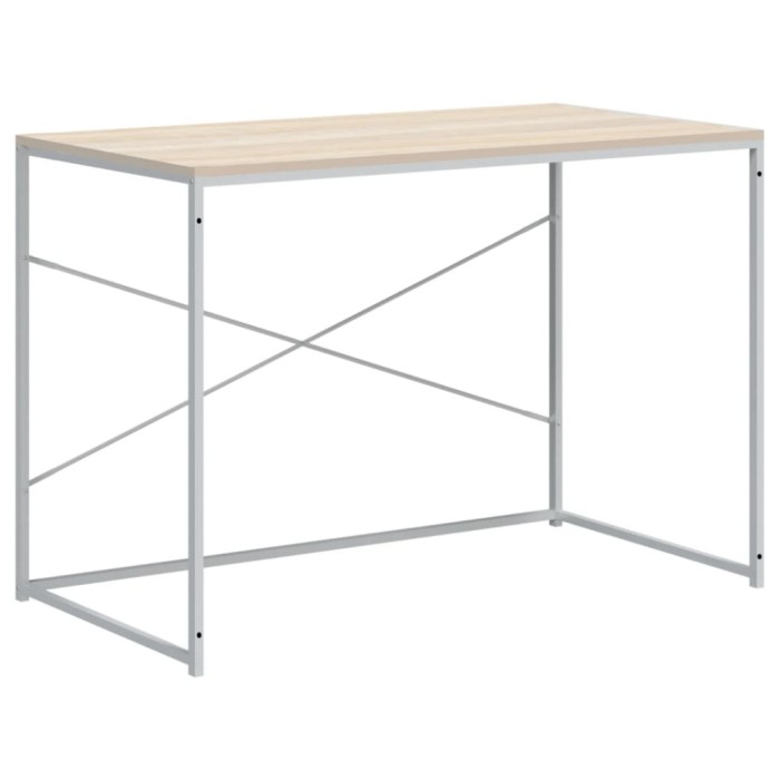 Birou de computer, alb si stejar, 110x60x70 cm, lemn prelucrat