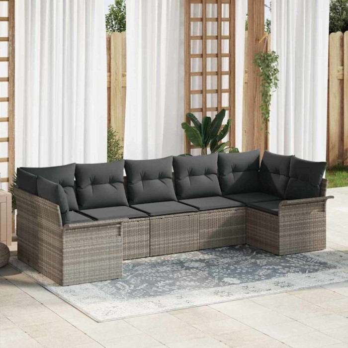 vidaXL Set de canapele pentru grădină 7 pcs Gri deschis Rattan poli 3345512