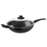 Tigaie Wok 28 cm, teflon, disc inox, capac inclus, Negru, General