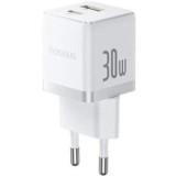 Incarcator retea Baseus Palm, Quick Charge 30W, 1 x USB Type-C, 1 x USB, alb