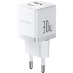 Incarcator retea Baseus Palm, Quick Charge 30W, 1 x USB Type-C, 1 x USB, alb