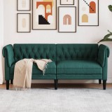 VidaXL Canapea Chesterfield cu 2 locuri, verde &icirc;nchis, material textil