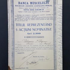 Actiune 1942 banca Muscelului , titlu 5 actiuni nominative , Campulung Muscel