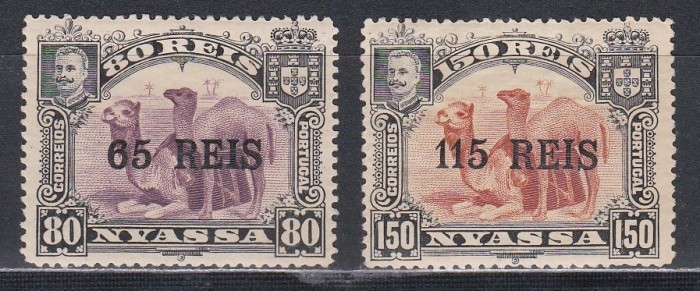 Nyassa Mozambic 1903 - Timbre cu dromaderi din 1901 cu suprataxă groasă, Serie scurta, Sarniera, MH