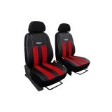 Set Huse Scaune Auto Fata pentru BMW X6 - Pok-Ter GT1+1, Piele Ecologica si Material Textil tip Alcantara, Negru - Rosu, 4 piese