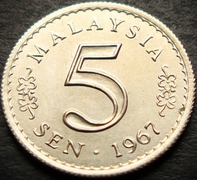 Moneda 5 SEN - MALAEZIA, anul 1967 * cod 5116 A = UNC foto